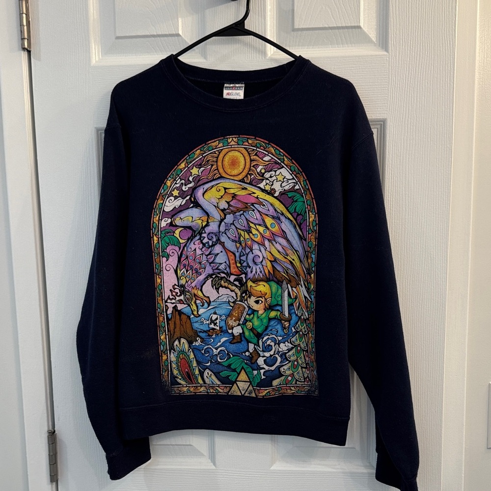 Navy Blue Legend of Zelda Windwaker graphic crew sweatshirt